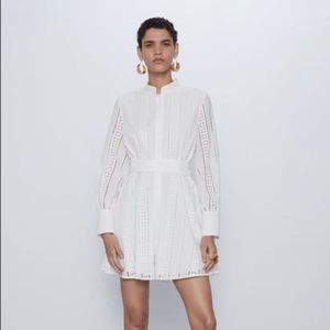 Zara White Embroidered Mini Dress